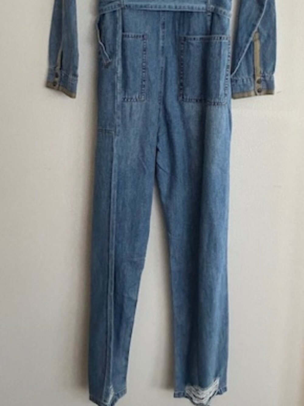 One Teaspoon Claudia Ciao Blue Long Length Zip Tie Fitted Denim Overalls NWT - Picture 16 of 16